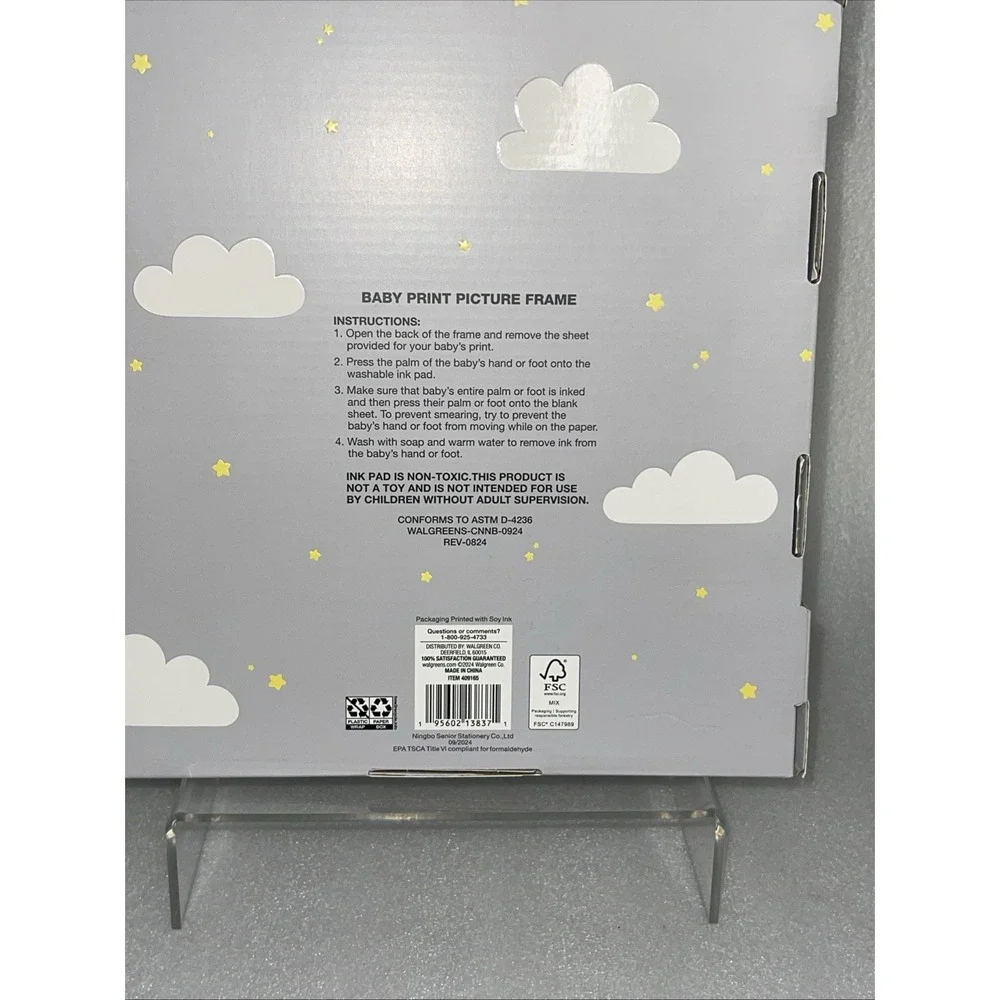Moon and Stars Baby Print Picture Frame w/ Ink Pad for Handprint & Footprint NEW